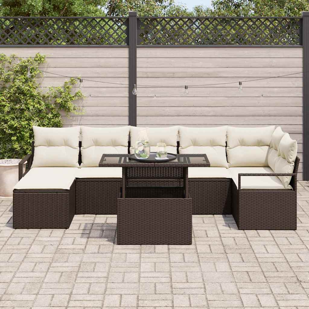 Garten-Sofa-Set mit Kissen 8 pcs Braun und Creme