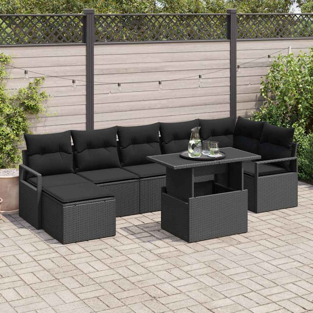 Gartensofa-set mit Speicher 8 pcs Schwarz Poly-Rattan