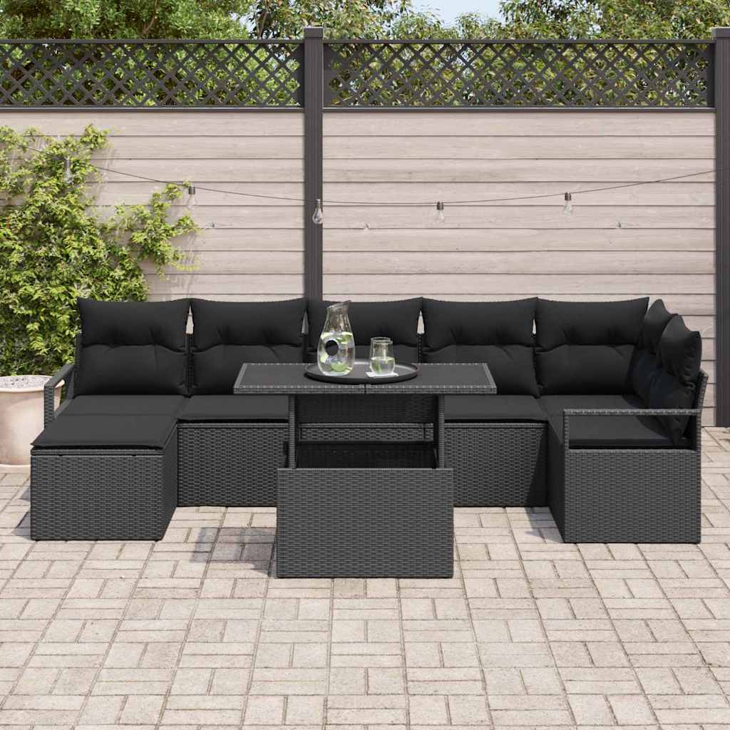 Gartensofa-set mit Speicher 8 pcs Schwarz Poly-Rattan