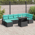Garten-Sofa-Set mit Kissen 8 pcs Schwarz und Blau Poly-Rattan
