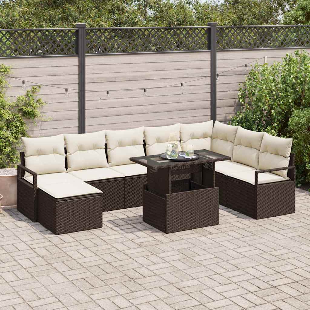 Garten-Sofa-Set mit Kissen 9 pcs Braun und Creme