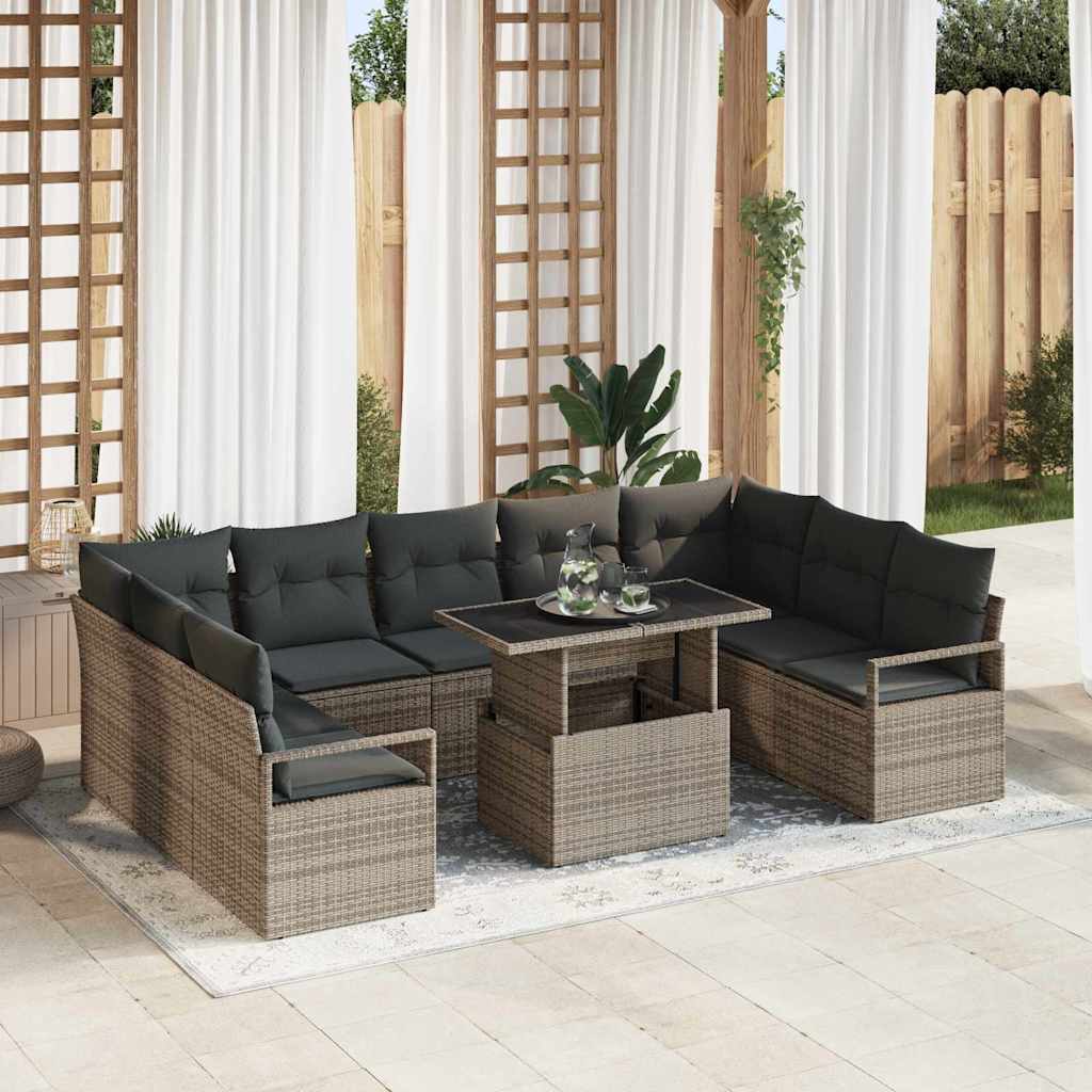 Garten-Sofa-Set mit Kissen 10 pcs Grau Poly-Rattan