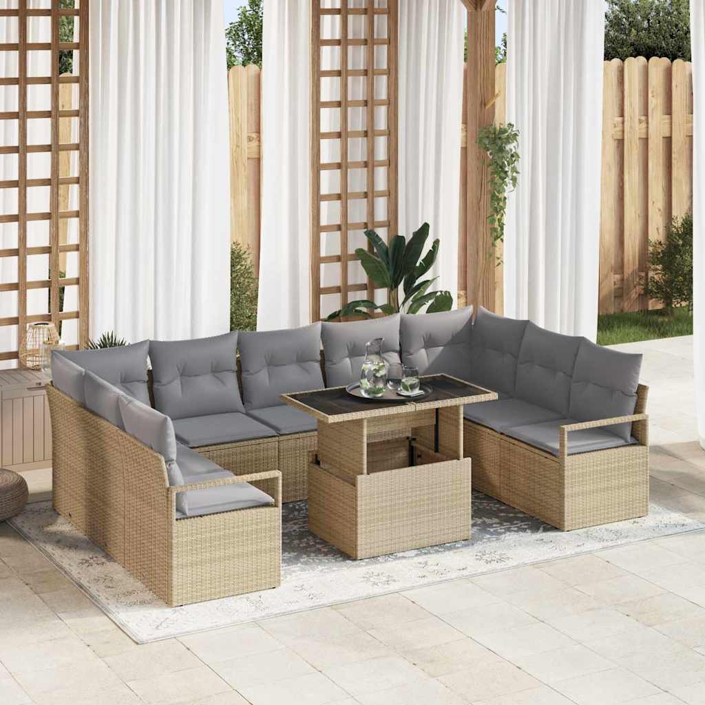 Garten-Sofa-Set 10 pcs Beige und Hellgrau Poly-Rattan