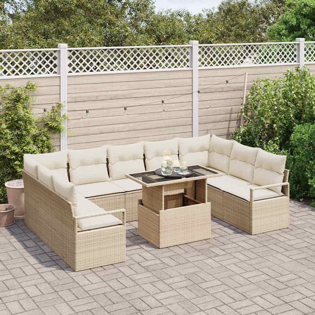 Garten-Sofa-Set mit Kissen 10 pcs Beige und Creme Poly-Rattan
