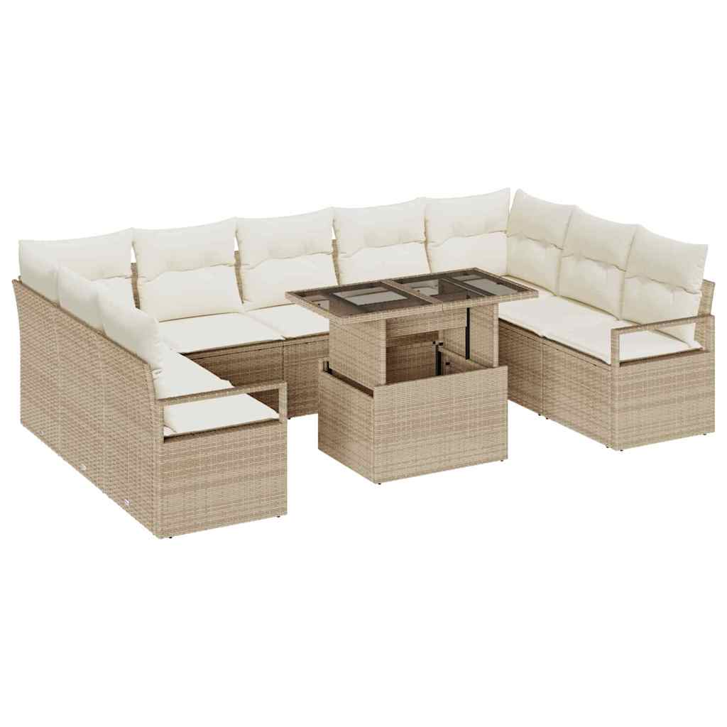 Garten-Sofa-Set mit Kissen 10 pcs Beige und Creme Poly-Rattan
