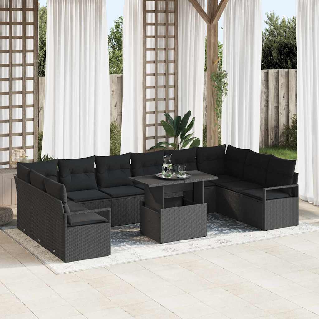 Garten-Sofa-Set mit Kissen 11 pcs Schwarz Poly-Rattan
