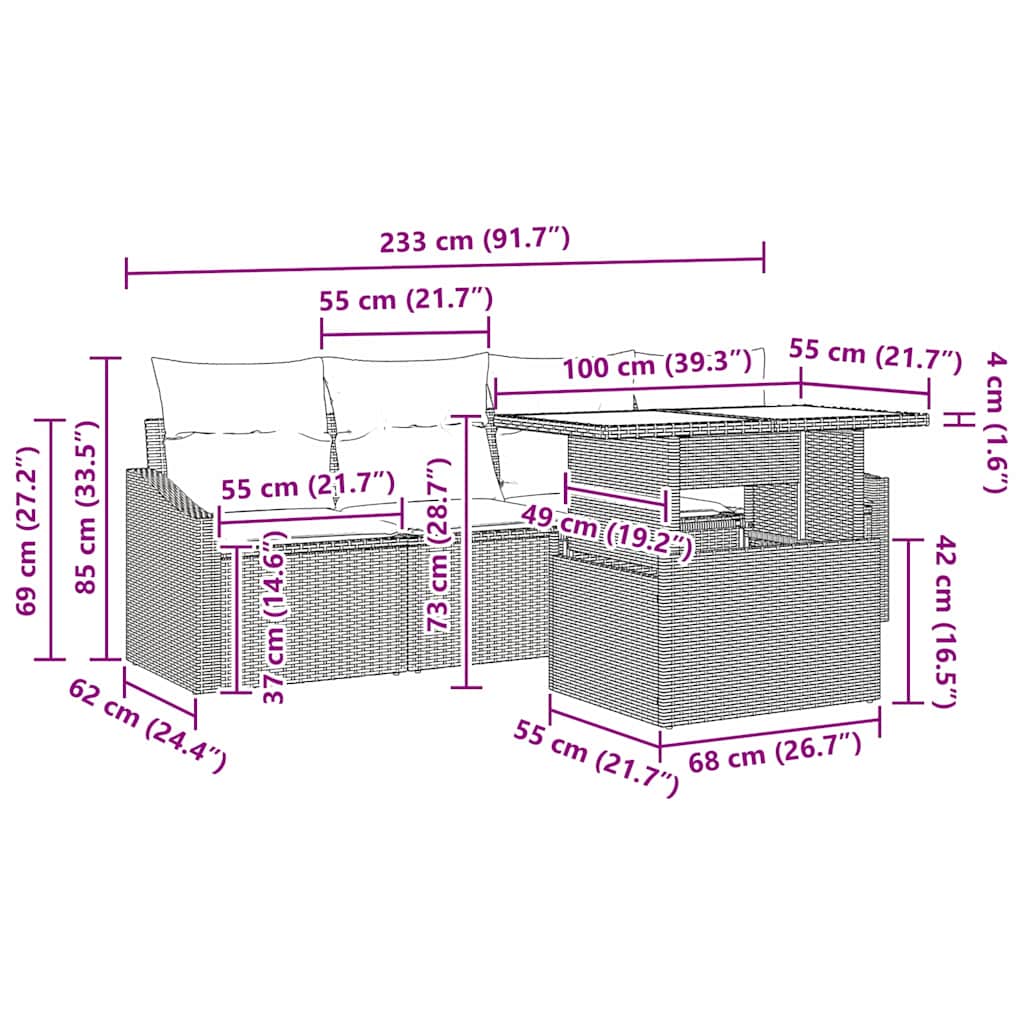 Garten-Sofa-Set mit Kissen 5 pcs Schwarz und Creme Poly-Rattan