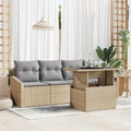 Garten-Sofa-Set mit Kissen 5 pcs Beige und Hellgrau Poly-Rattan