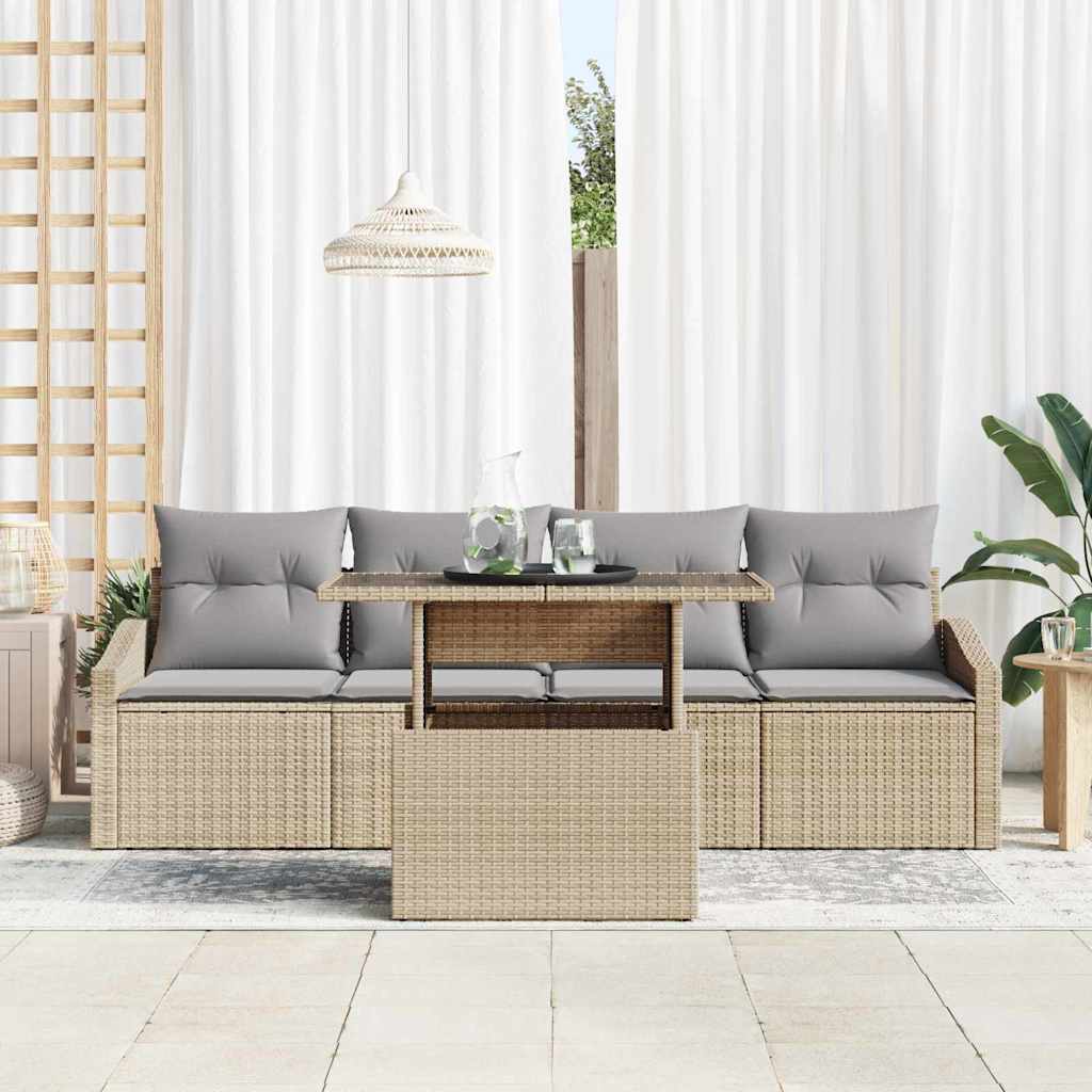 Garten-Sofa-Set mit Kissen 5 pcs Beige und Hellgrau Poly-Rattan