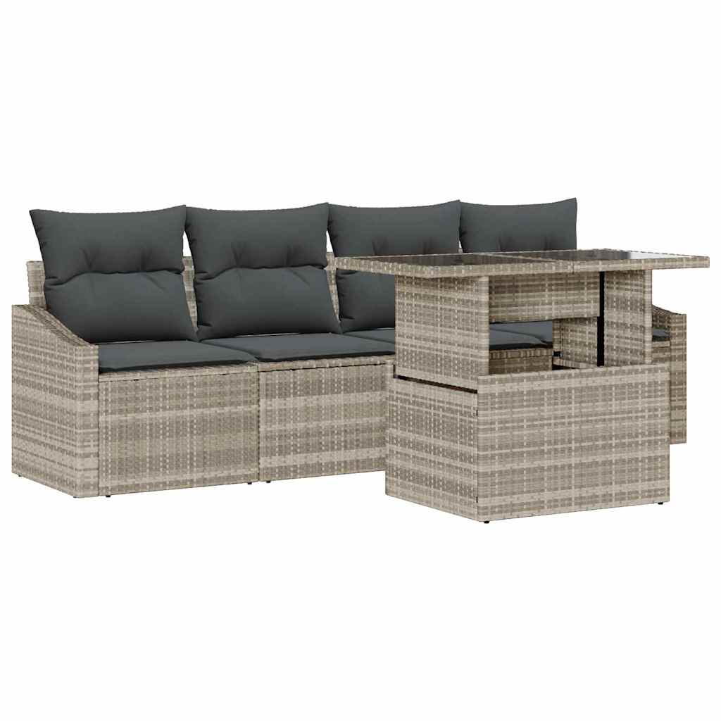 Garten-Sofa-Set mit Kissen 5 pcs Hellgrau Poly-Rattan
