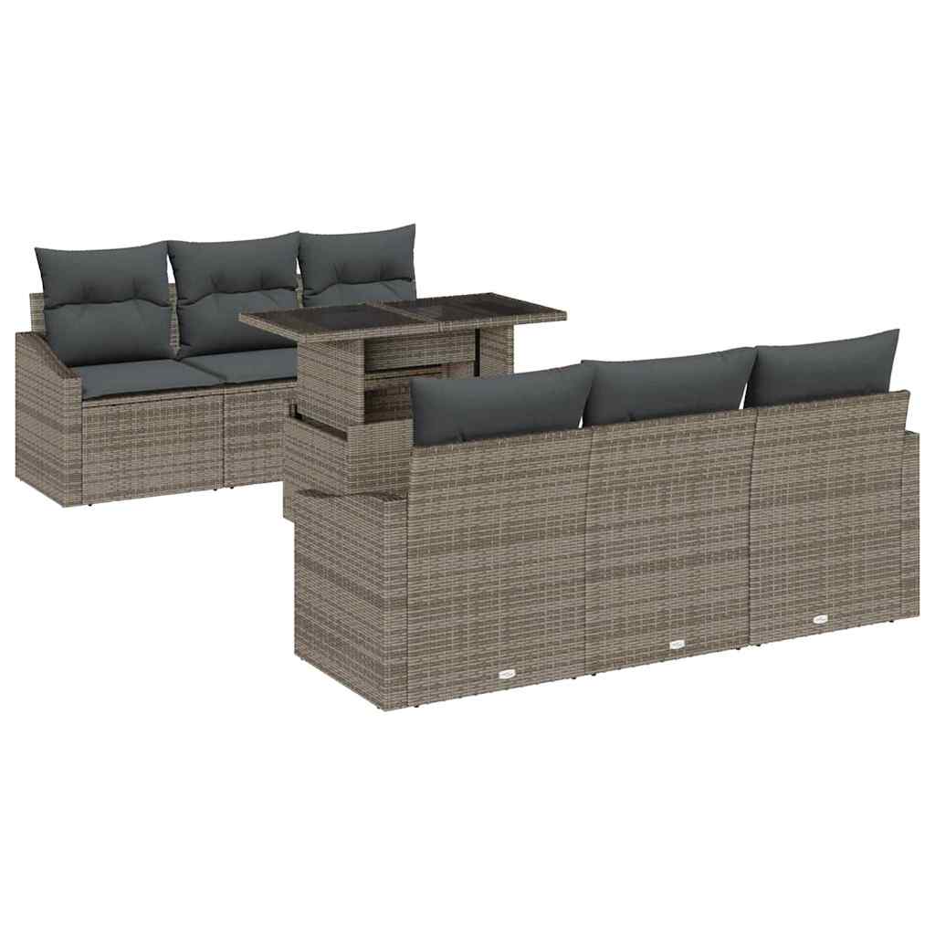 Gartensofa-set mit Speicher mit Kissen 7 pcs Grau Poly-Rattan