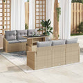 Gartensofa-set mit Kissen 7 pcs Beige und Hellgrau Poly-Rattan