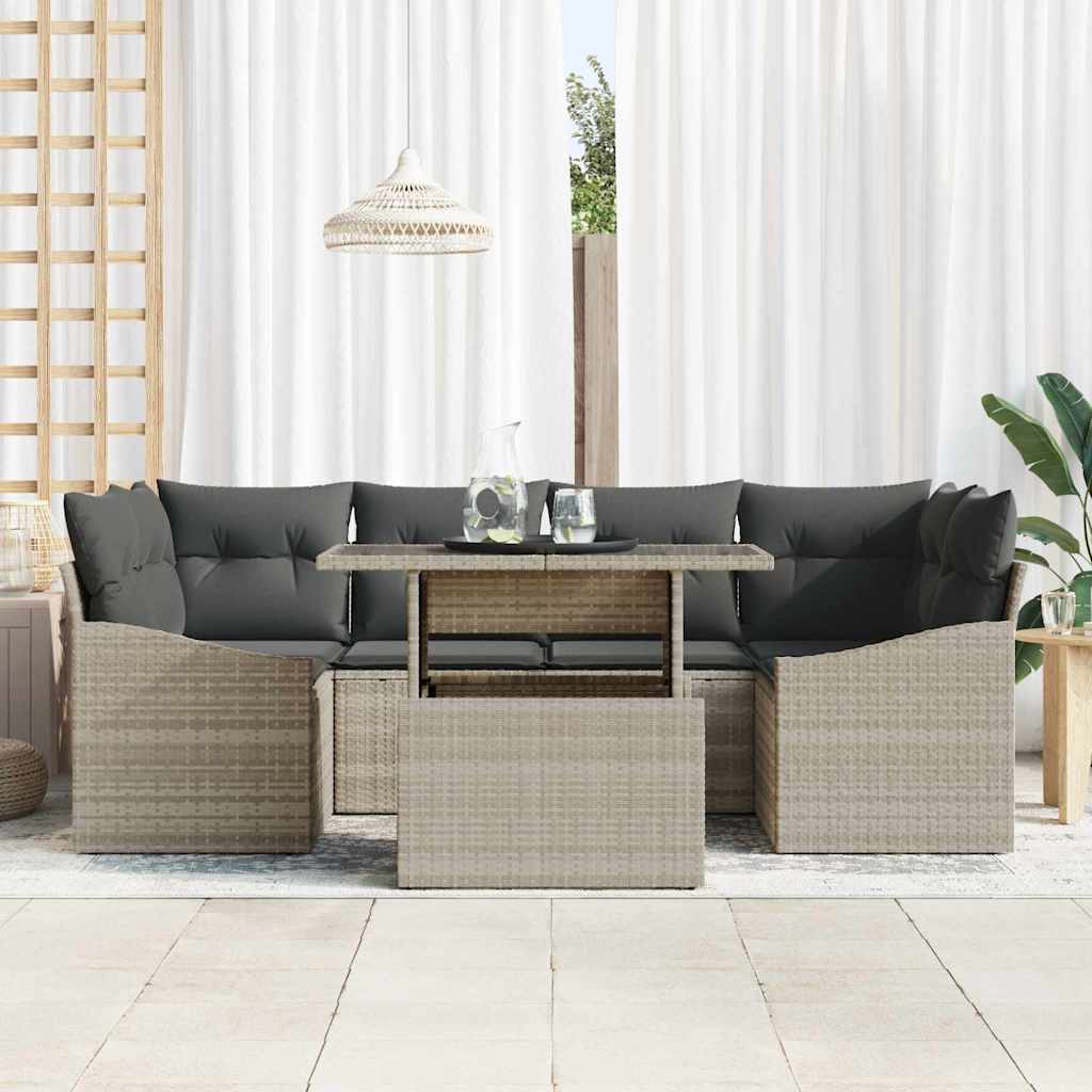Gartensofa-set mit Speicher 7 pcs Hellgrau Poly-Rattan