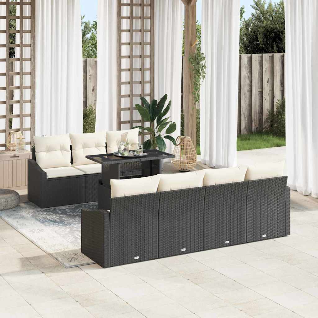 Gartensofa-set mit Kissen 8 pcs Schwarz und Creme Poly-Rattan