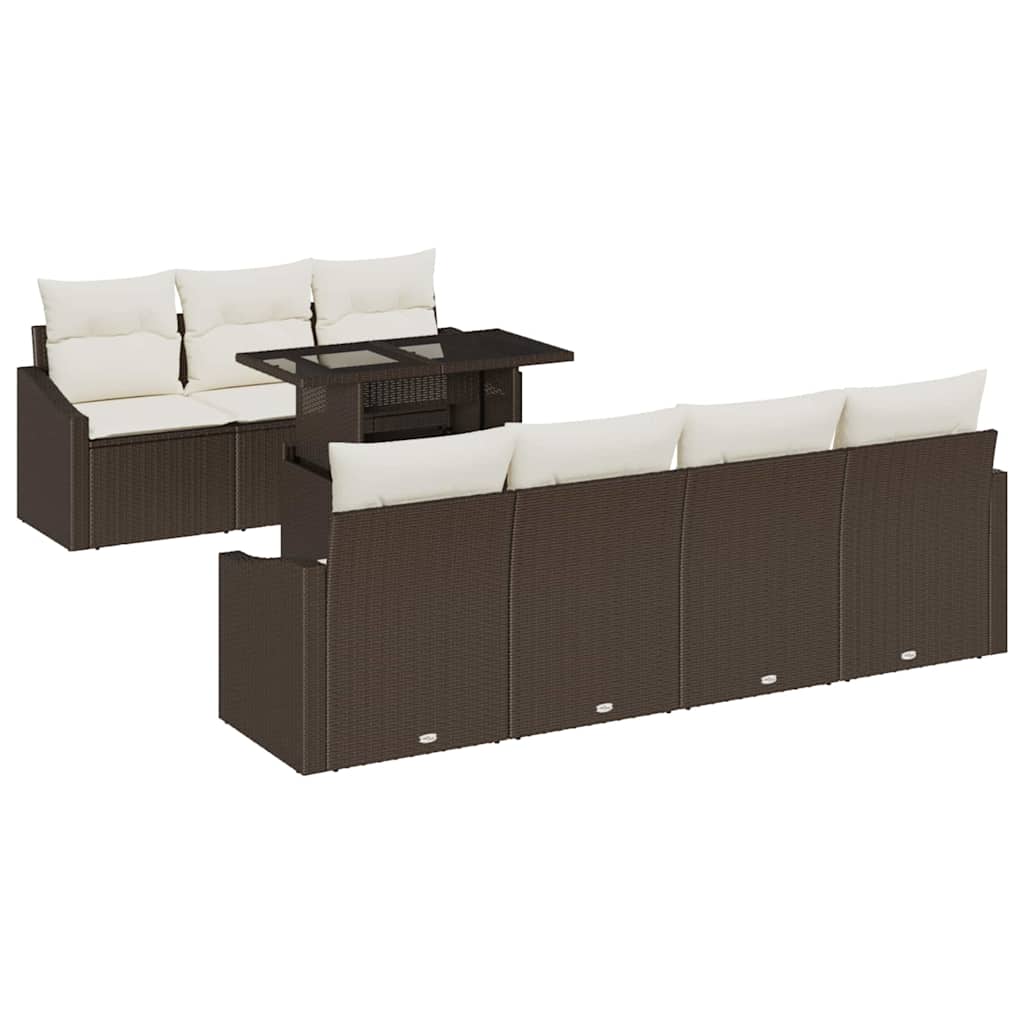 Gartensofa-set mit Kissen 8 pcs Braun und Creme Poly-Rattan