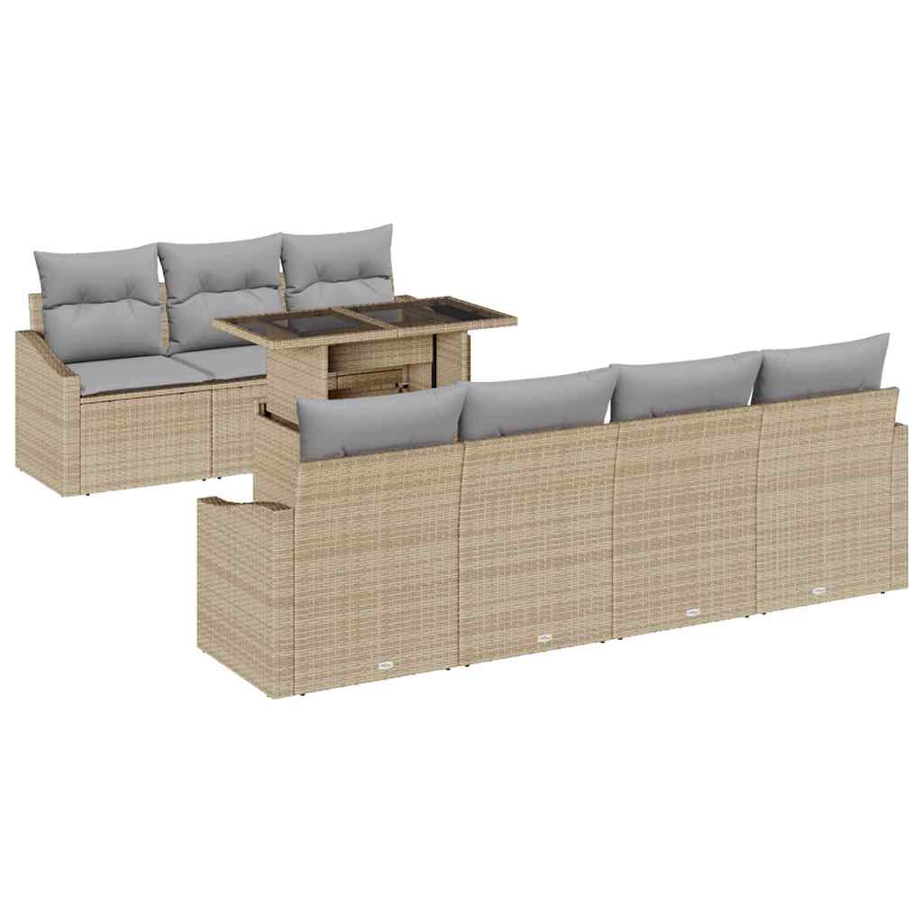 Gartensofa-set mit Kissen 8 pcs Beige und Hellgrau Poly-Rattan