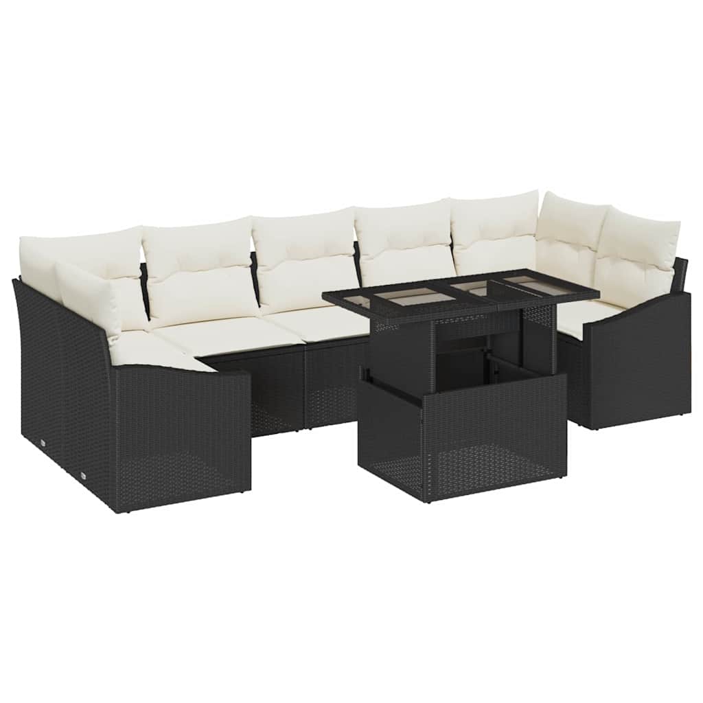Gartensofa-set mit Kissen 8 pcs Schwarz und Creme Poly-Rattan