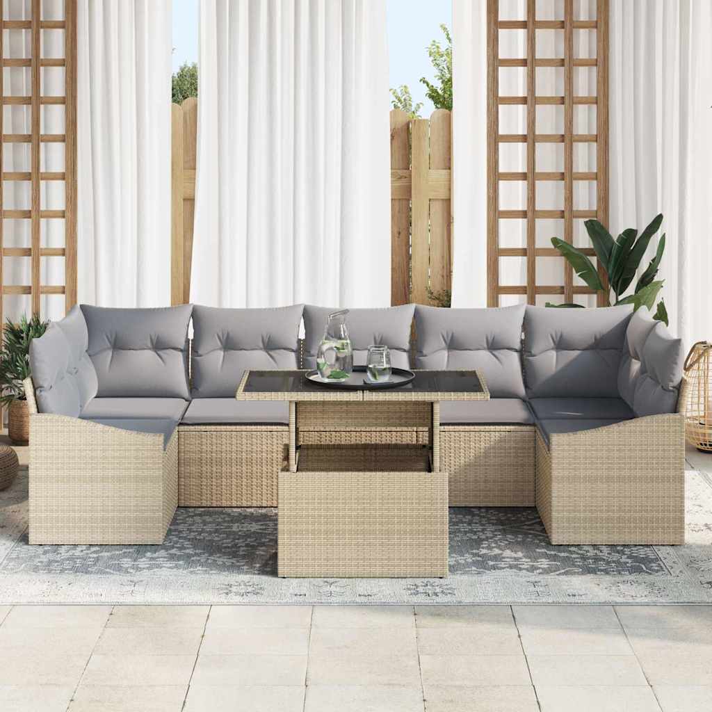 Garten-Sofa-Set mit Kissen 8 pcs Beige und Hellgrau Poly-Rattan
