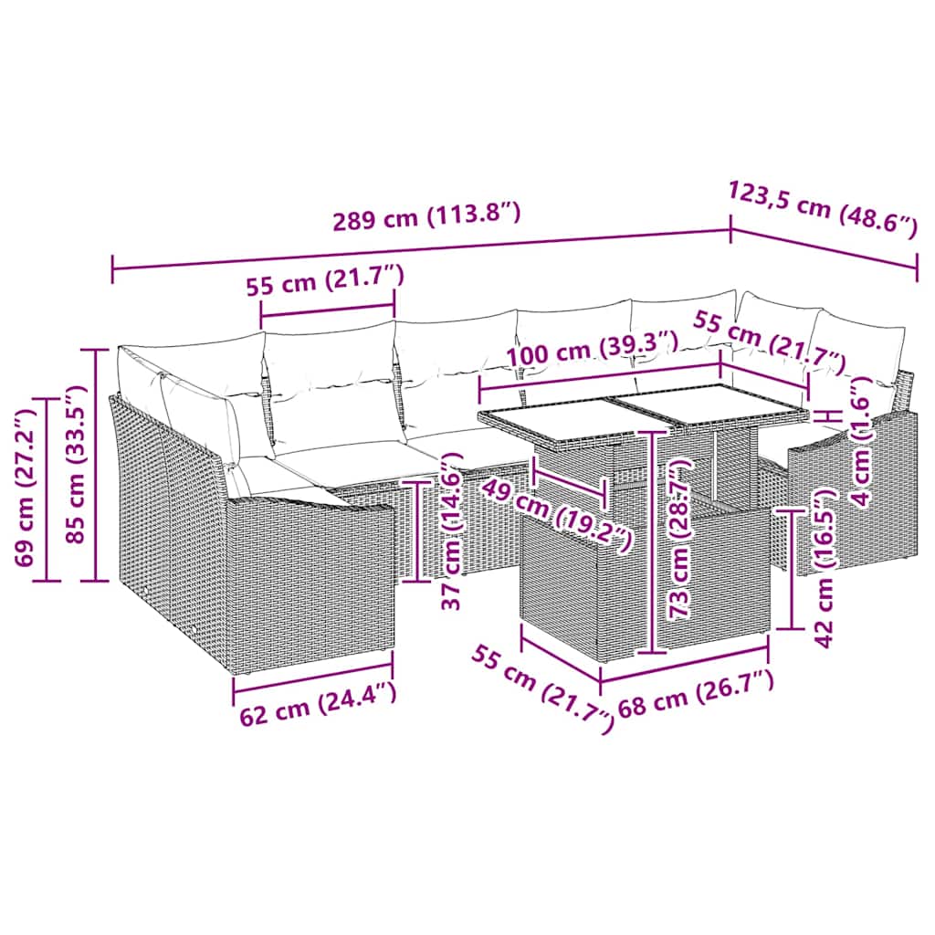 Garten-Sofa-Set mit Kissen 8 pcs Beige und Creme Poly-Rattan