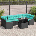 Gartensofa-set mit Kissen 8 pcs Schwarz und Blau Poly-Rattan