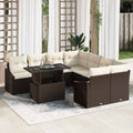 Gartensofa-set mit Kissen 9 pcs Braun und Creme Poly-Rattan