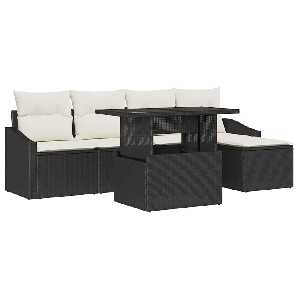 Garten-Sofa-Set mit Kissen 6 pcs Schwarz und Creme