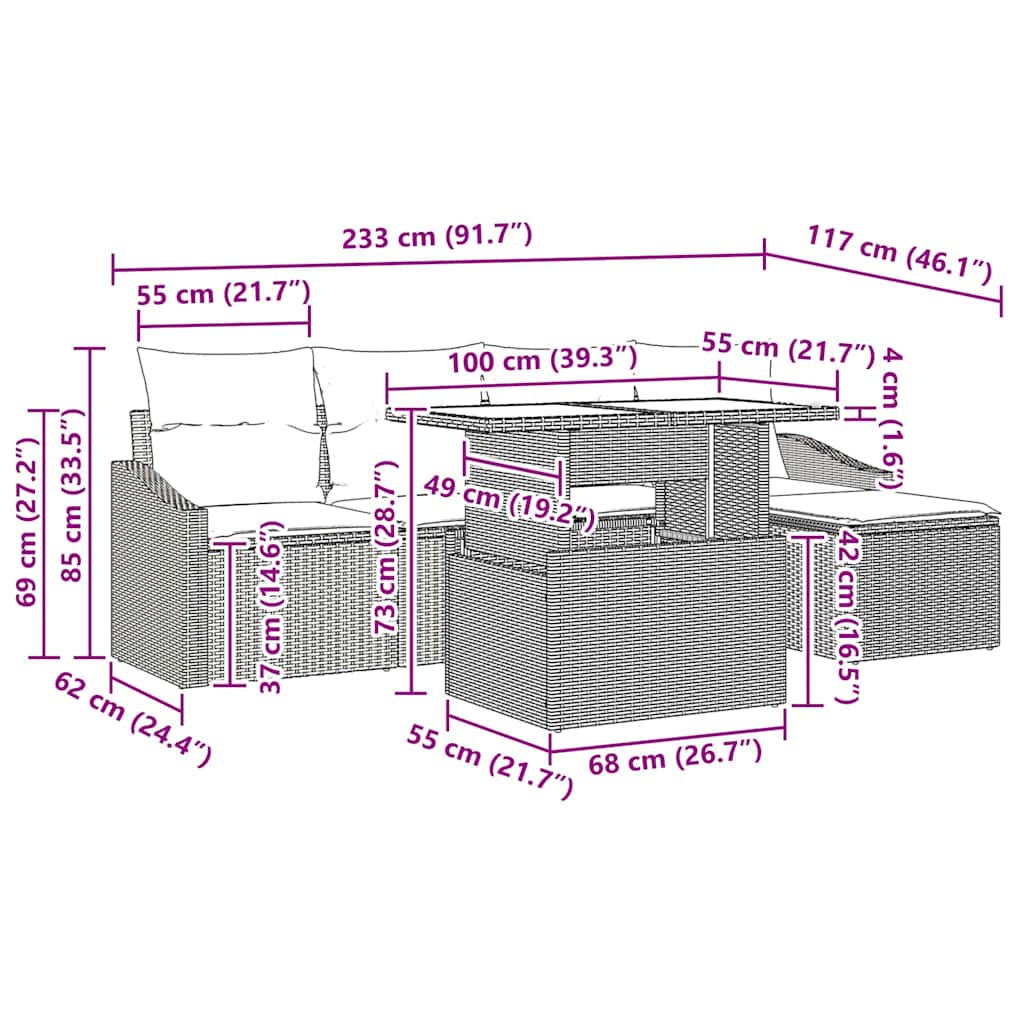 Garten-Sofa-Set mit Kissen 6 pcs Hellgrau