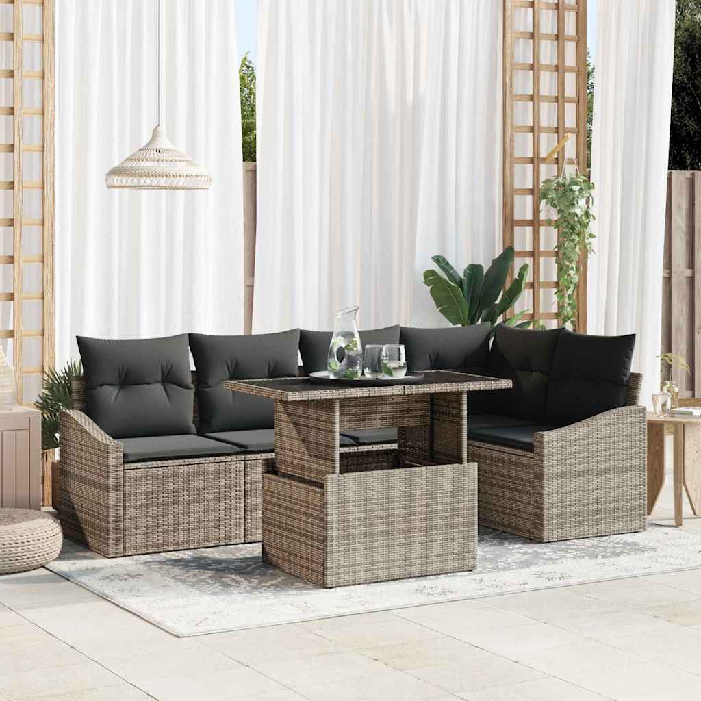 Garten-Sofa-Set mit Kissen mit Speicher 6 pcs Grau