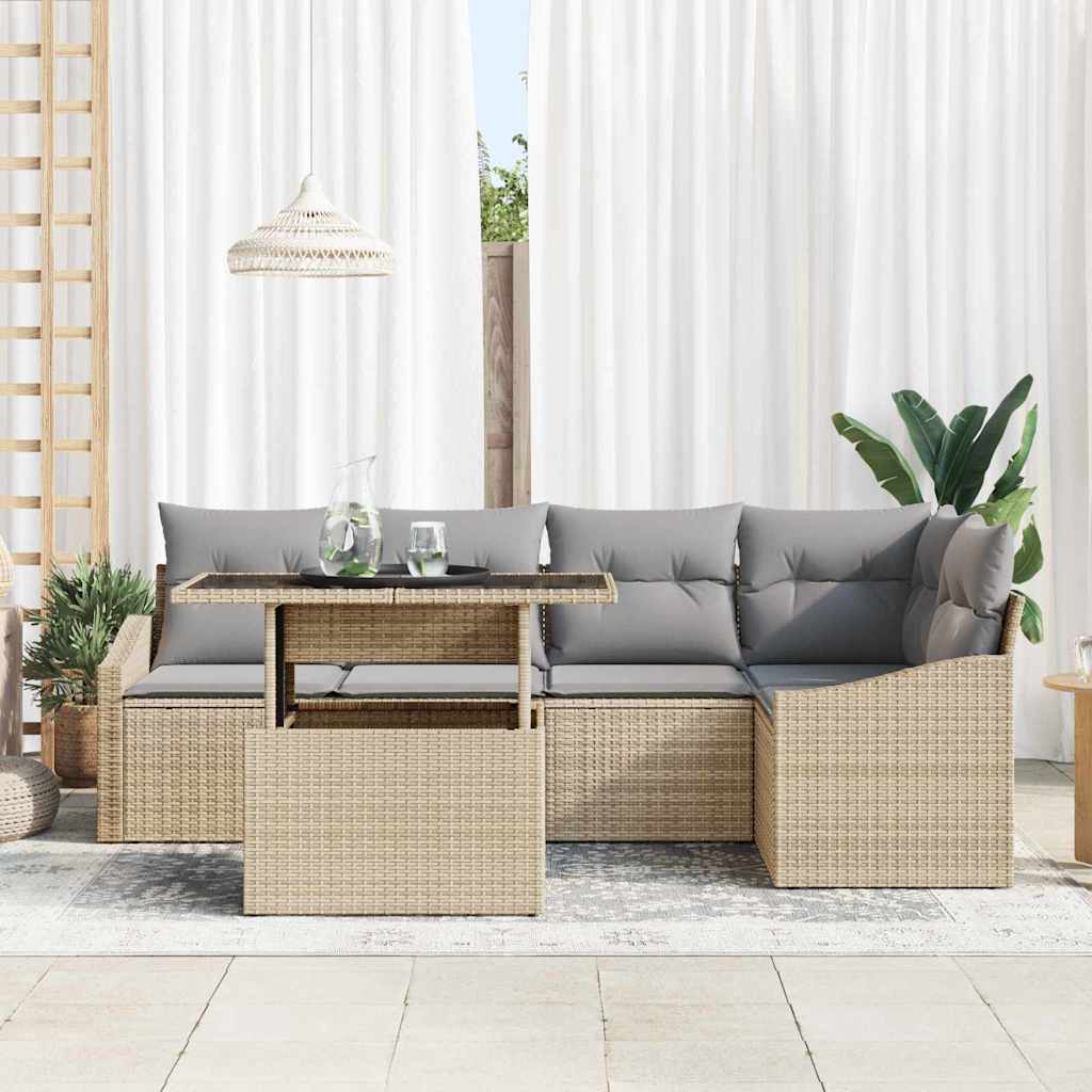Garten-Sofa-Set mit Kissen 6 pcs Beige und Hellgrau