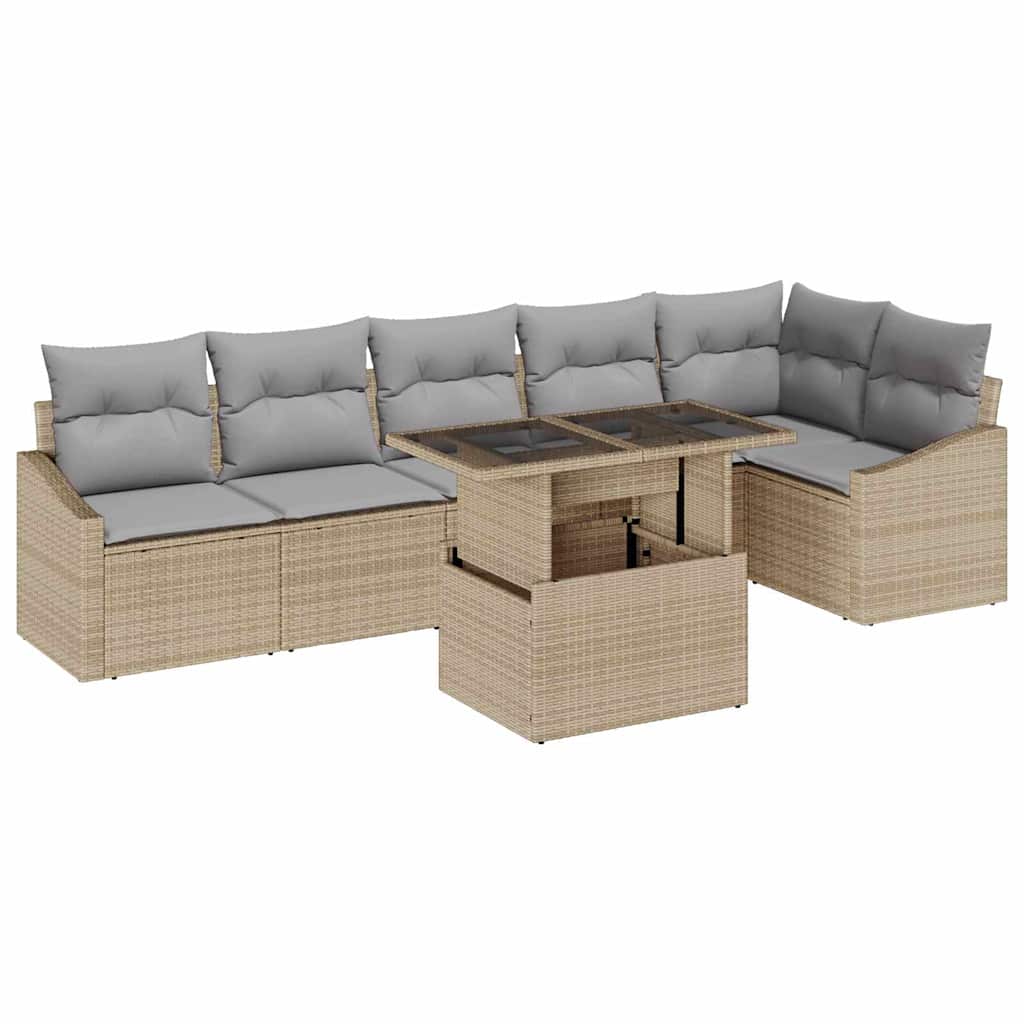 Garten-Sofa-Set mit Kissen 7 pcs Beige und Hellgrau