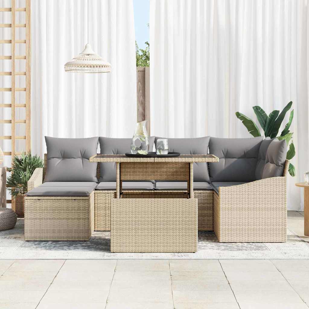 Garten-Sofa-Set mit Kissen 7 pcs Beige und Hellgrau