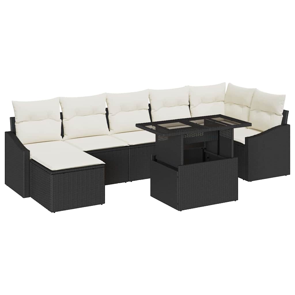 Gartensofa-set mit Kissen 8 pcs Schwarz und Creme Poly-Rattan