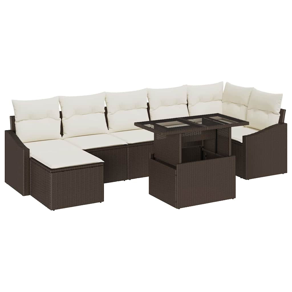 Gartensofa-set mit Kissen 8 pcs Braun und Creme Poly-Rattan