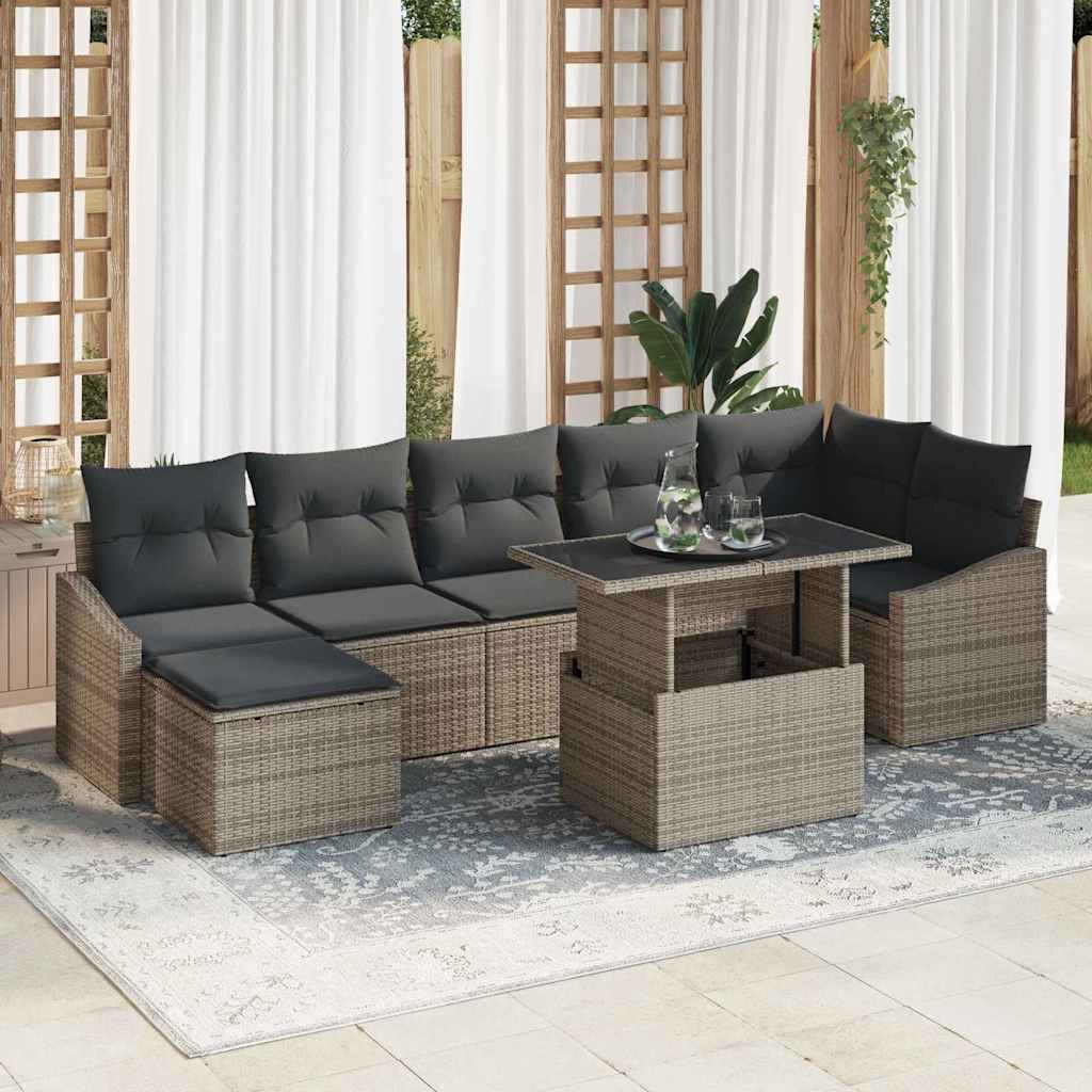 Gartensofa-set mit Kissen mit Speicher 8 pcs Grau Poly-Rattan