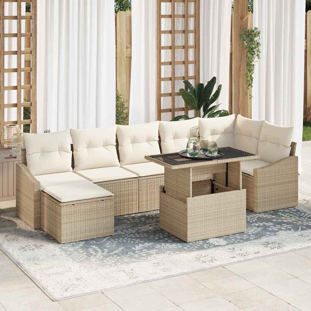 Gartensofa-set mit Kissen 8 pcs Beige und Creme Poly-Rattan