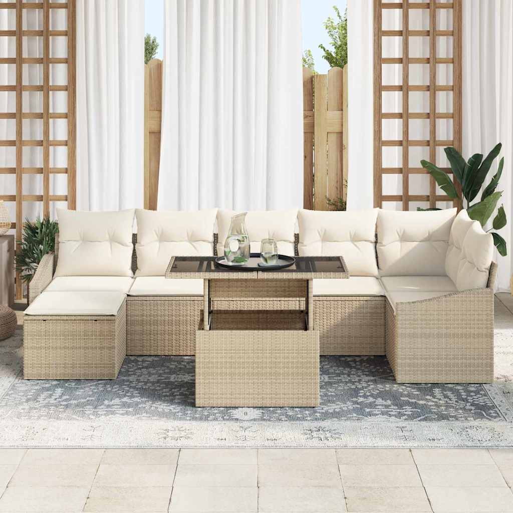 Gartensofa-set mit Kissen 8 pcs Beige und Creme Poly-Rattan