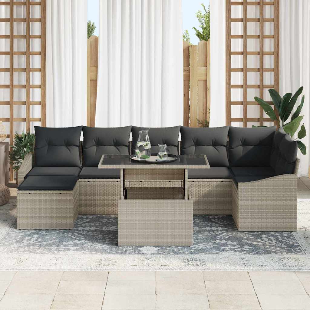 Gartensofa-set mit Kissen 8 pcs Hellgrau Poly-Rattan