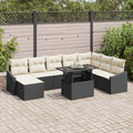 Sofa Set mit Kissen 9 pcs Schwarz und Creme Poly-Rattan