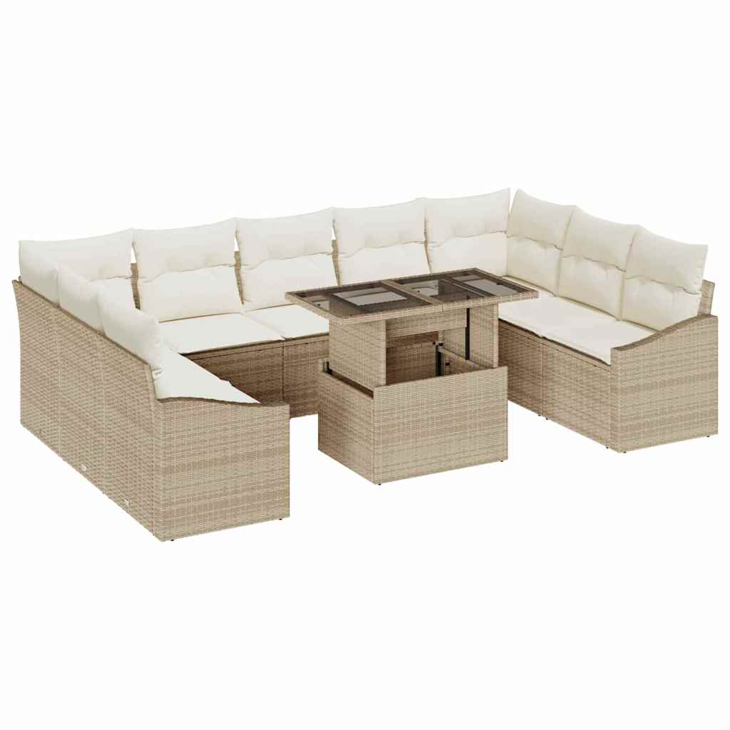 Sofa Set mit Kissen 10 pcs Beige und Creme Poly-Rattan
