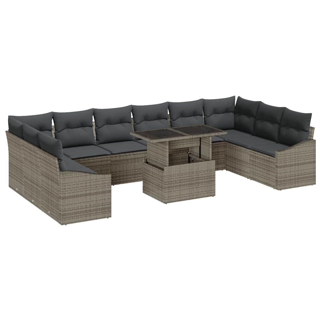 Sofa Set mit Kissen 11 pcs Grau Poly-Rattan
