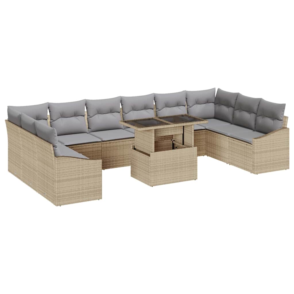 Sofa Set mit Kissen 11 pcs Beige und Hellgrau Poly-Rattan