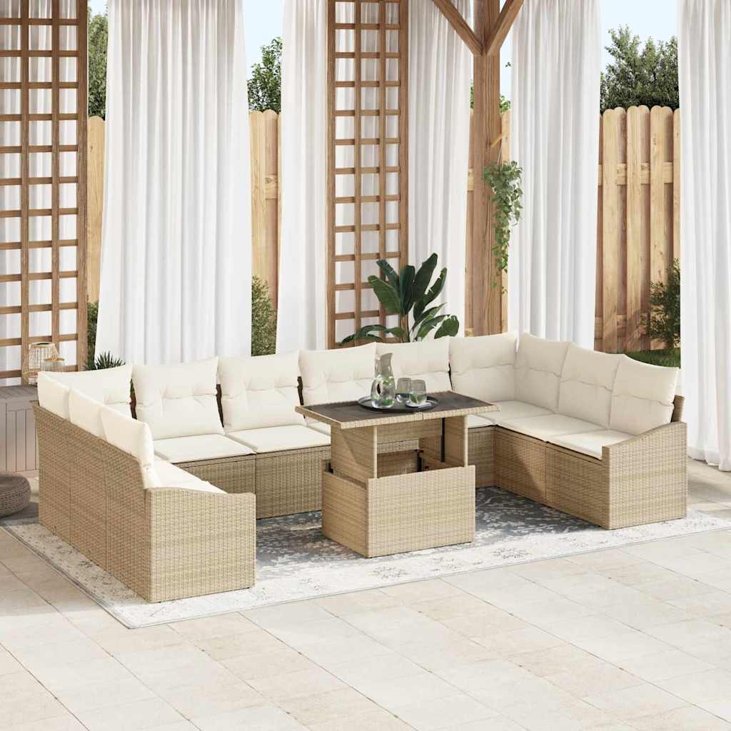 Sofa Set mit Kissen 11 pcs Beige und Creme Poly-Rattan