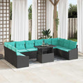 Sofa Set mit Kissen 11 pcs Schwarz und Blau Poly-Rattan
