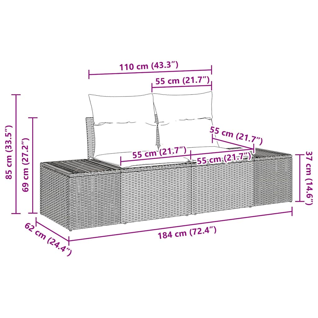 Sofa Set mit Kissen 5 pcs Grau Poly-Rattan
