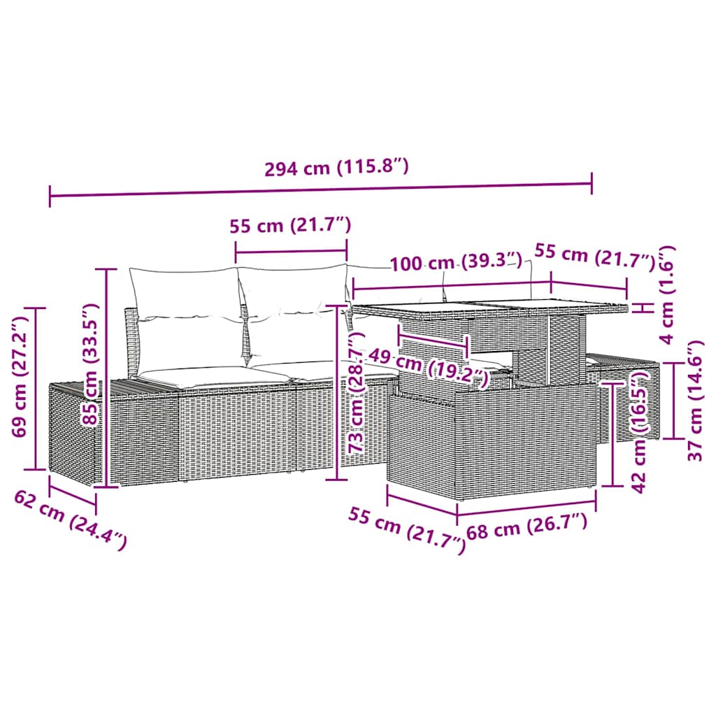 Sofa Set mit Kissen 5 pcs Beige und Hellgrau Poly-Rattan