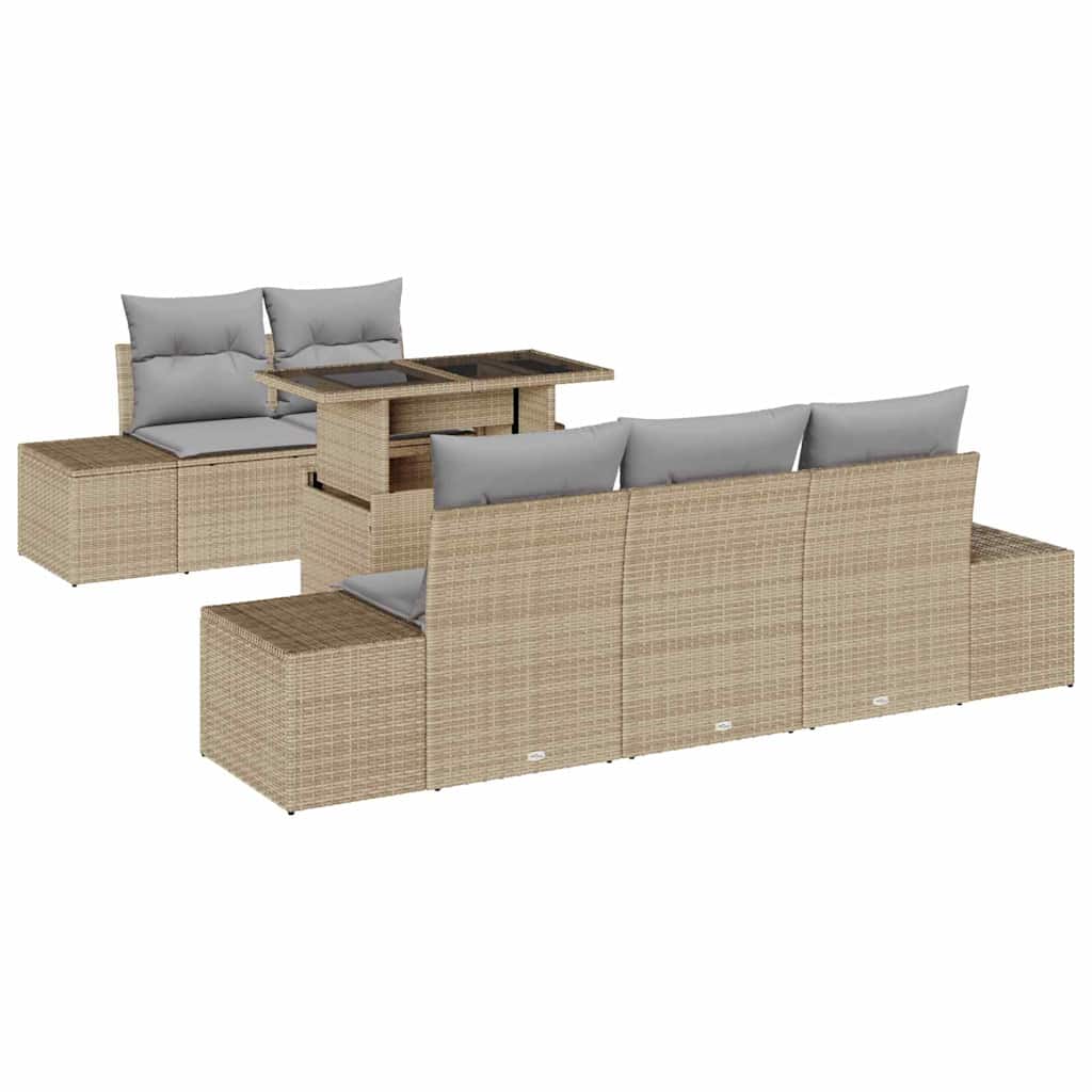 Sofa Set mit Kissen 6 pcs Beige und Hellgrau Poly-Rattan