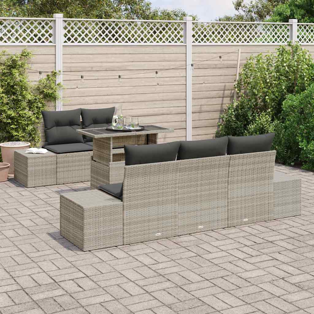 Sofa Set mit Kissen 6 pcs Hellgrau Poly-Rattan