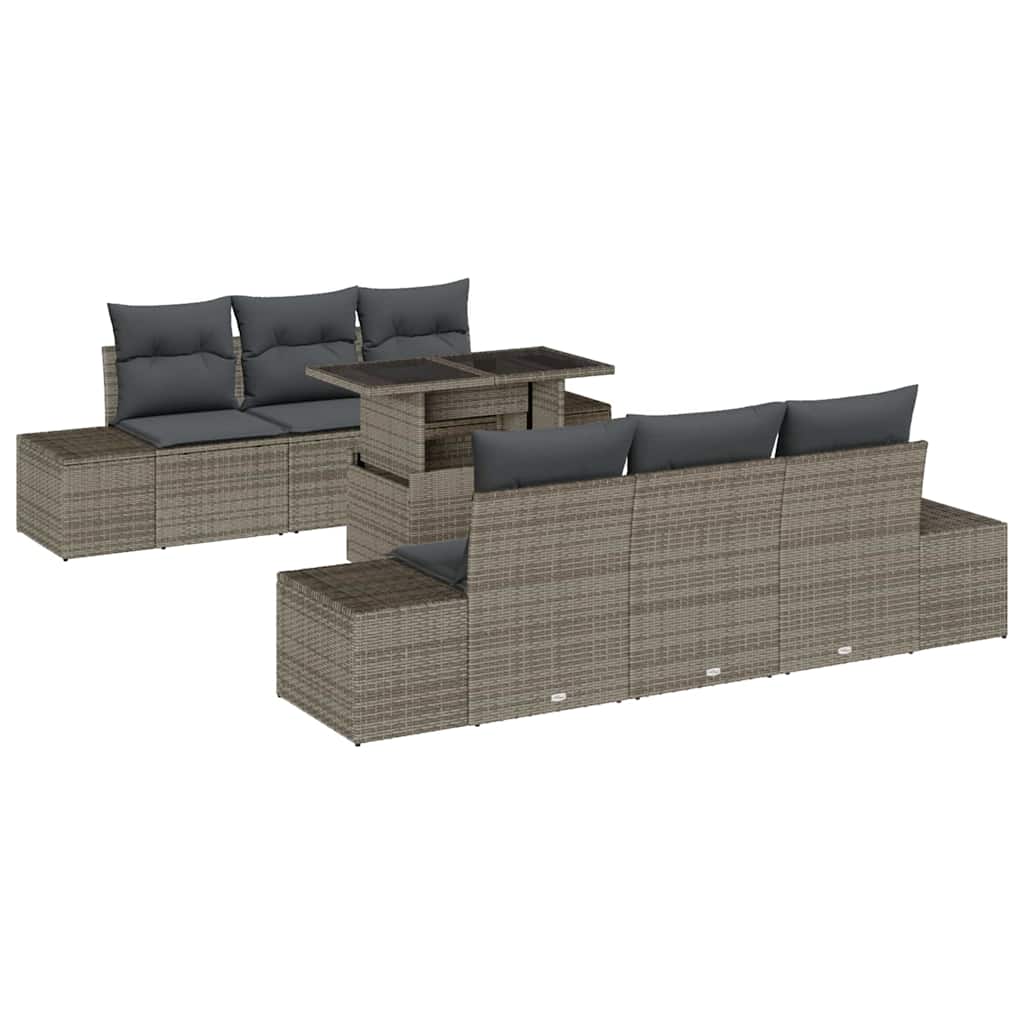 Sofa Set mit Kissen 7 pcs Grau Poly-Rattan