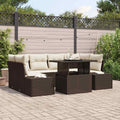 Sofa Set mit Kissen 7 pcs Braun und Creme Poly-Rattan
