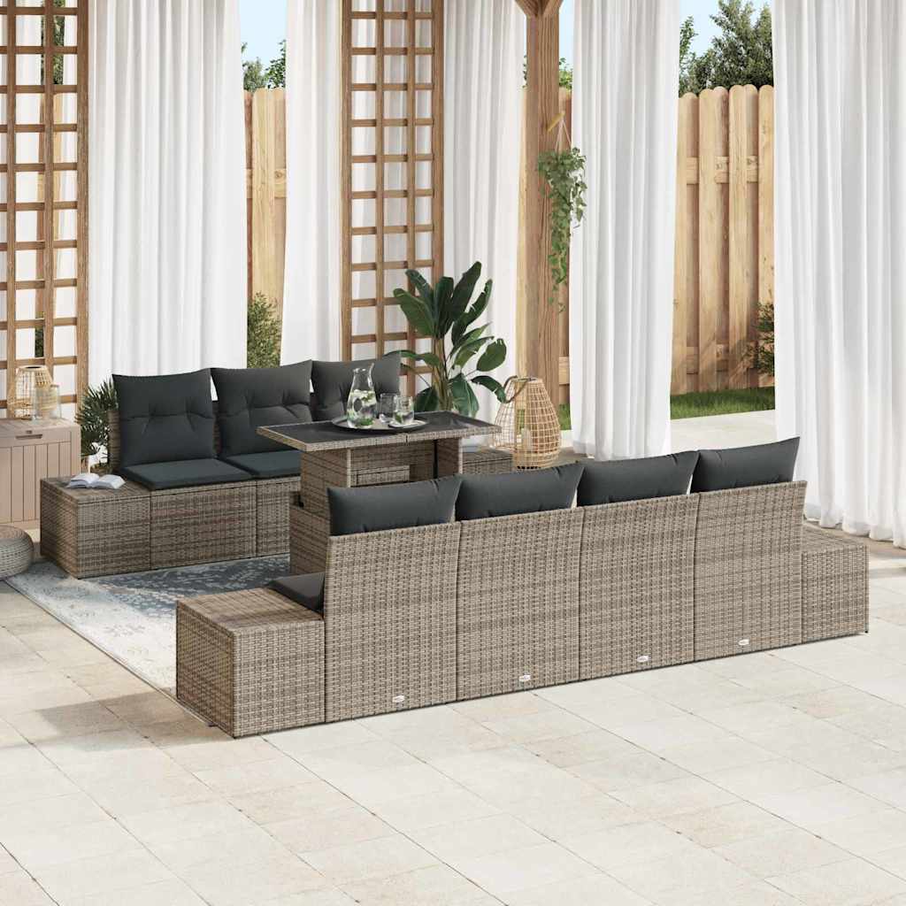 Sofa Set mit Kissen 8 pcs Grau Poly-Rattan